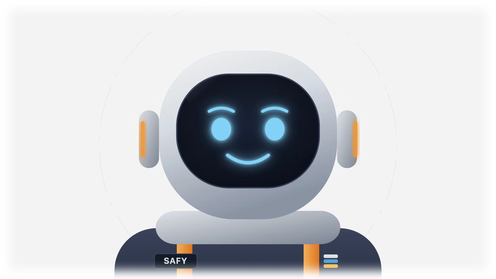 SAFY, the AI assistant in SAFEJETS MS, drawn as a friendly astronaut with a glowing smile