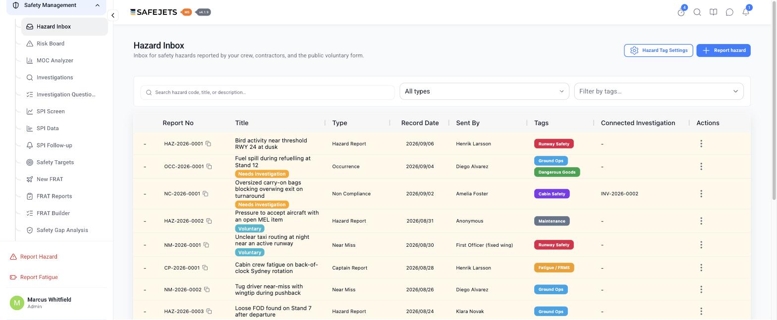 SAFEJETS MS — Every report in one triage queue